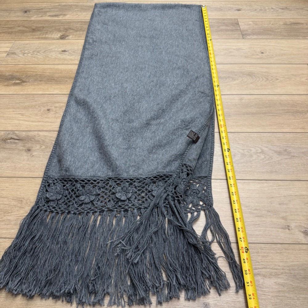 Alpaca Camargo Gray Alpaca Wool Scarf Crochet Floral Fringe Scandi Lagenlook Big - Picture 12 of 12